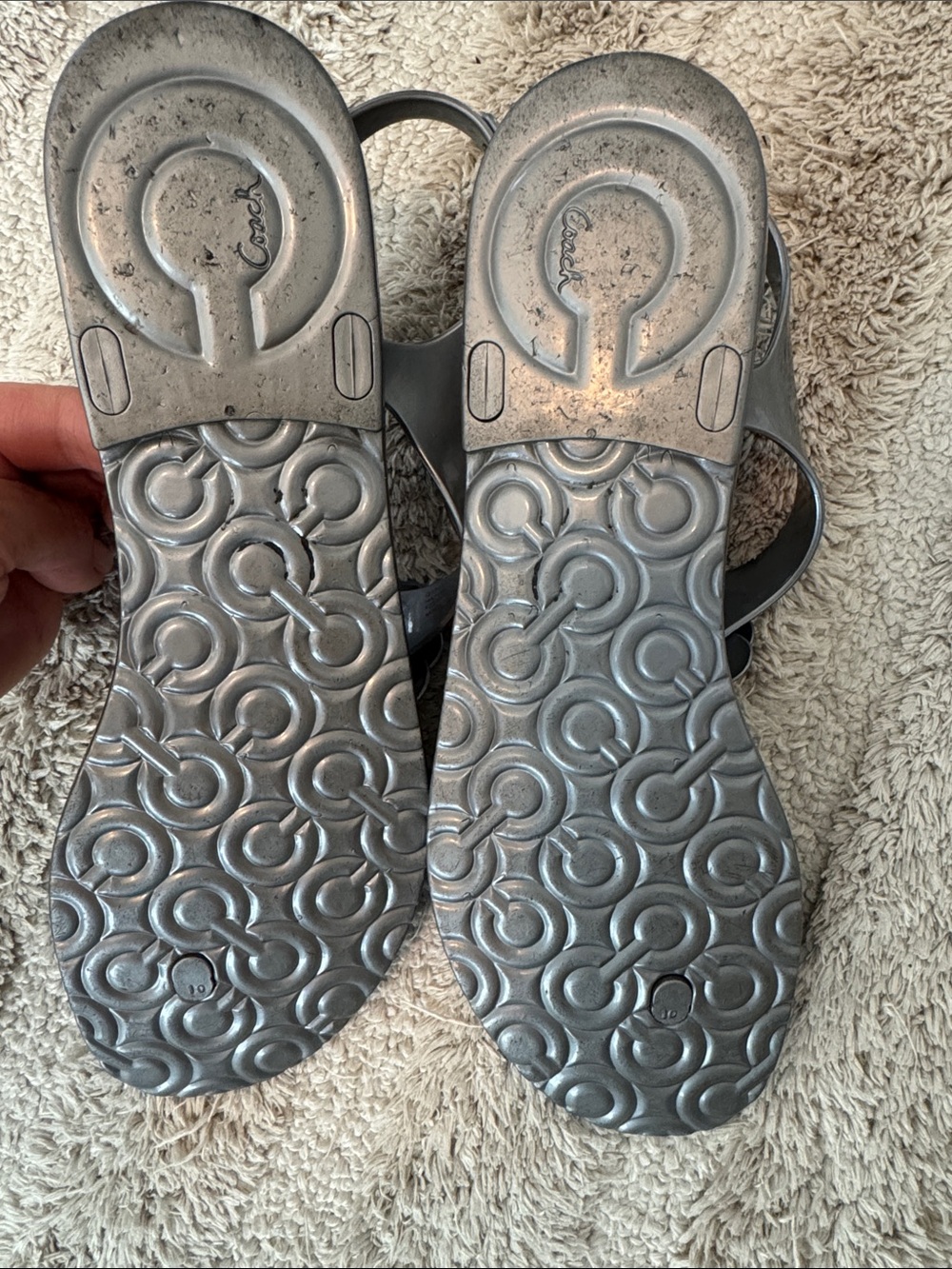 Coach Women's Silver Floral Jelly Sandals with Gold Accents size 10 - Picture 7 of 9